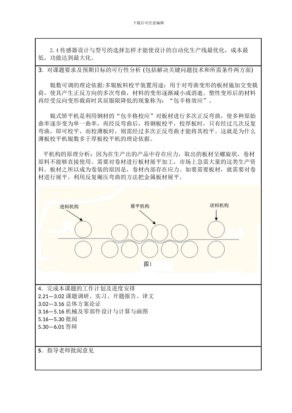 6自动控制液压板料剪切生产线设计展平机、送料机构设计毕业设计开题报告_第3页