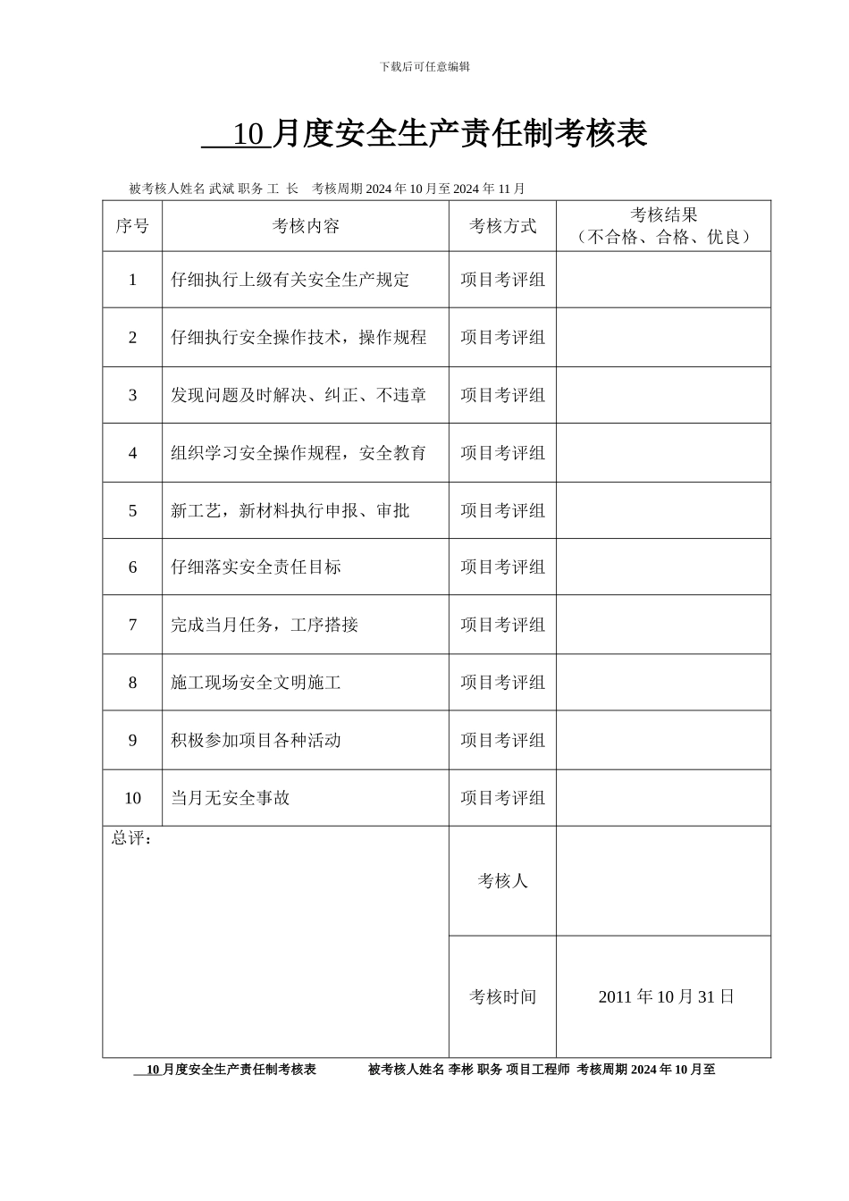 8月度安全生产责任制考核表_第3页