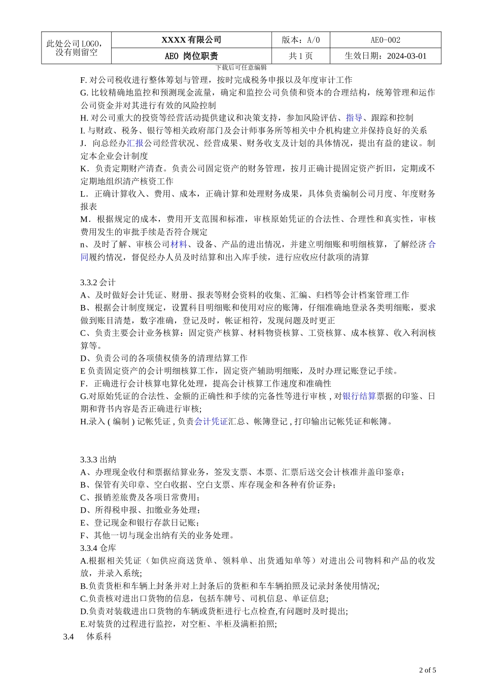 AEO海关一般认证文件002岗位职责_第2页