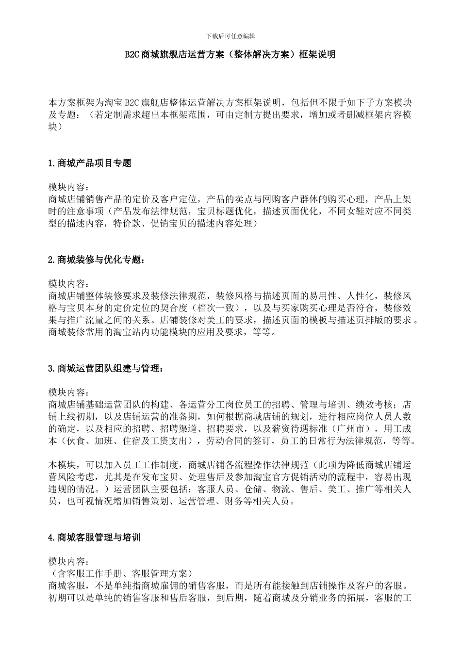 B2C商城旗舰店运营方案框架说明_第1页