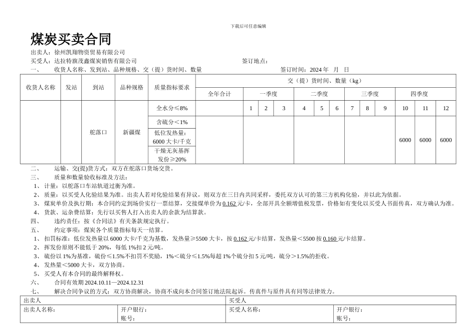 e2024最新煤炭买卖合同_第1页