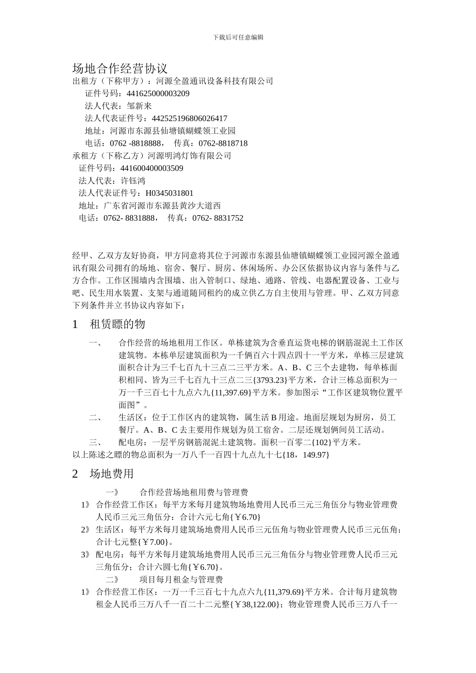 f2024最新场地合作经营协议_第1页