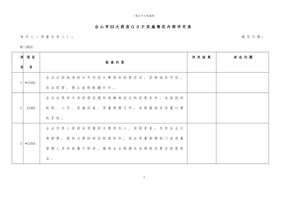 GSP实施情况内部评定表_第1页