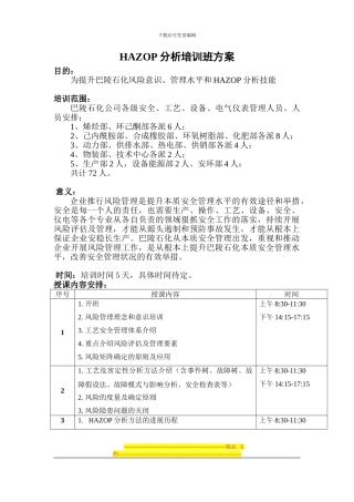 HAZOP分析培训班方案