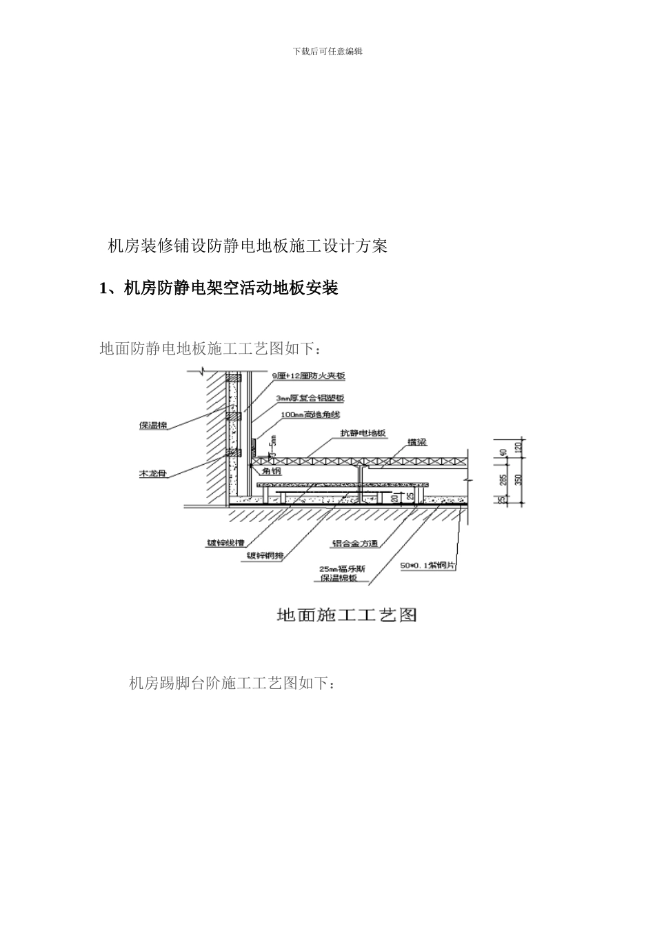 hA机房装修铺设防静电地板施工设计方案_第1页
