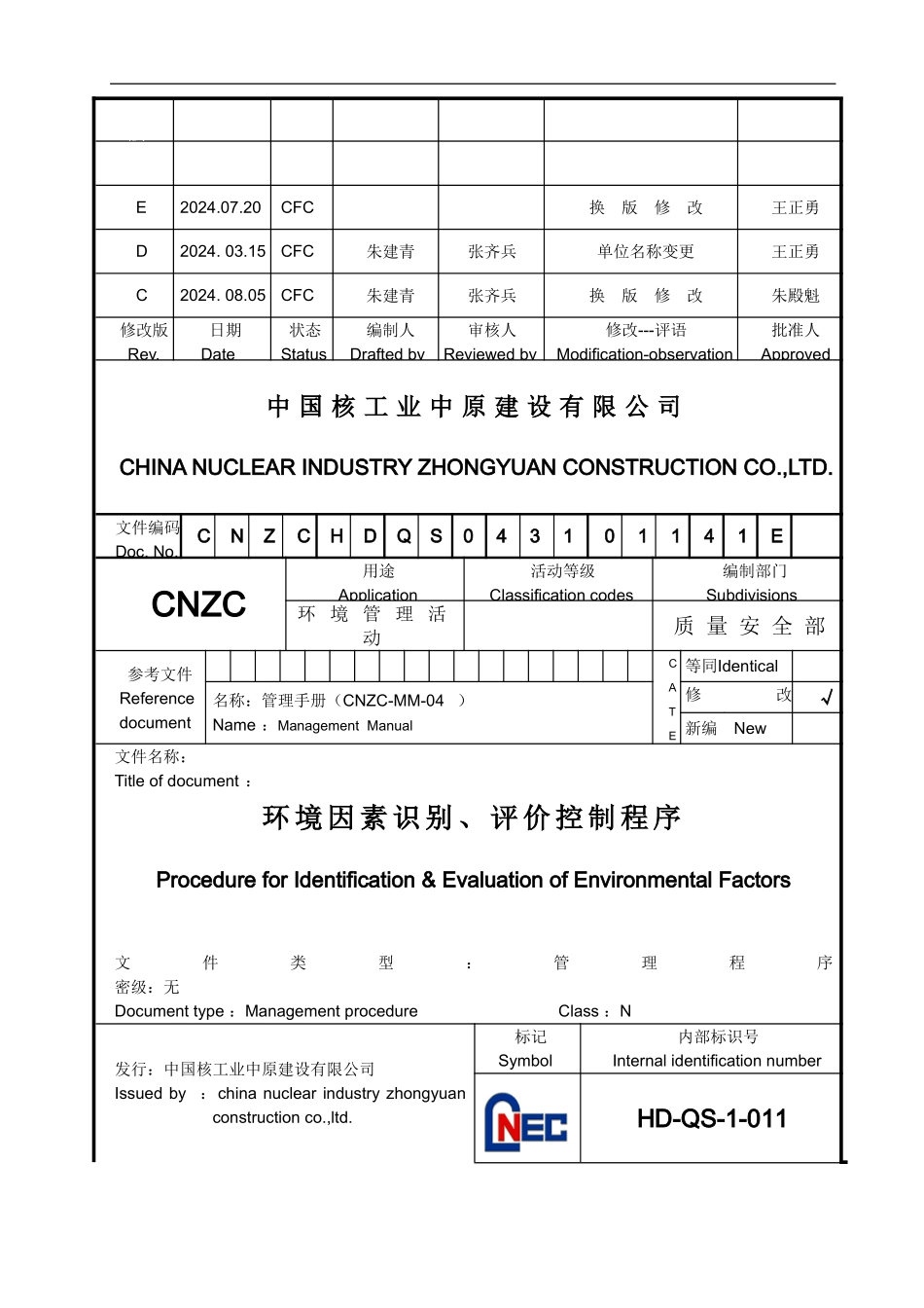 HDQS1011-环境因素识别、评价控制程序-2024_第1页