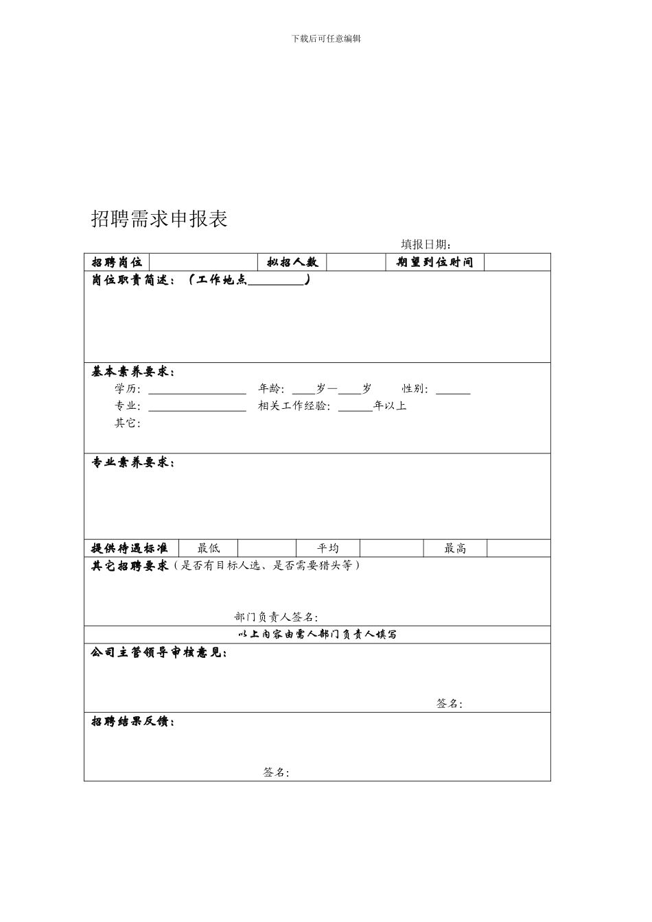 HR01招聘需求申报表_第1页