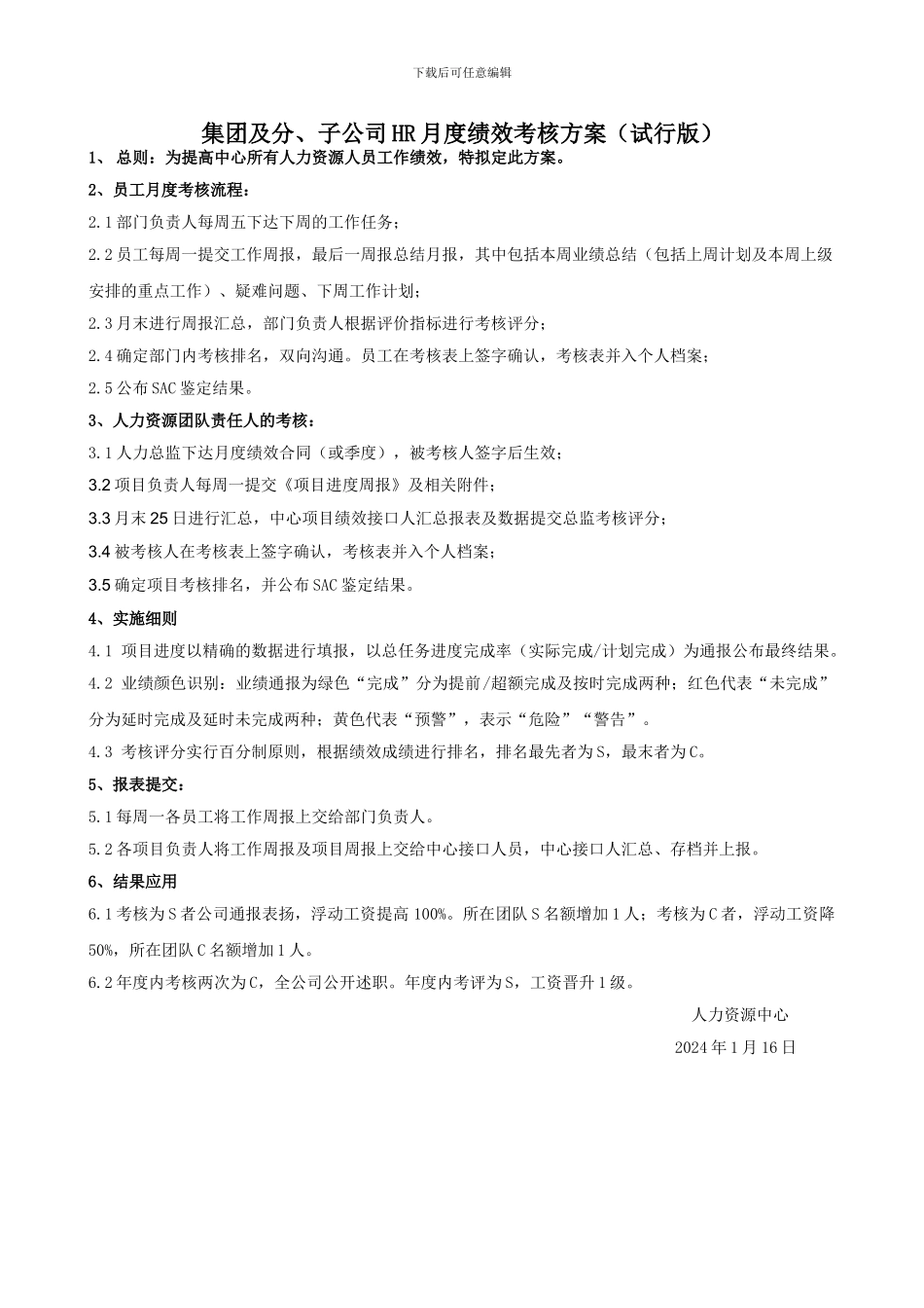 HR人员绩效考核方案_第1页