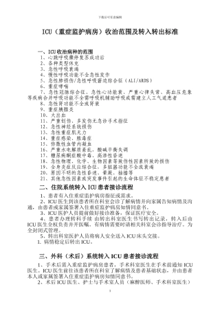 ICU收治范围及标准