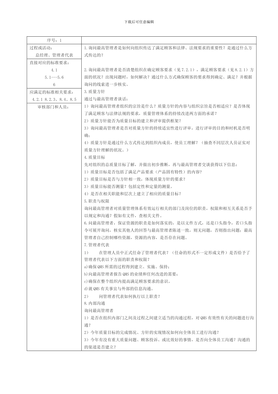 ISO9000-QMS质量管理体系现场审核检查指导清单_第1页