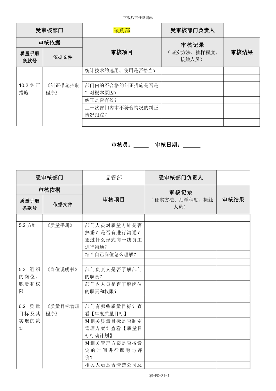 ISO内部审核检查表_第3页