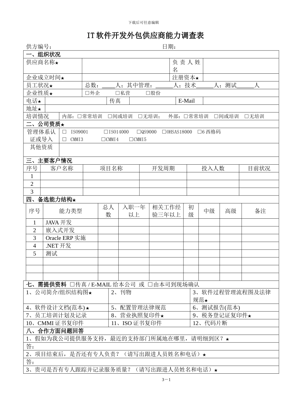 IT软件开发外包供应商能力调查表_第1页