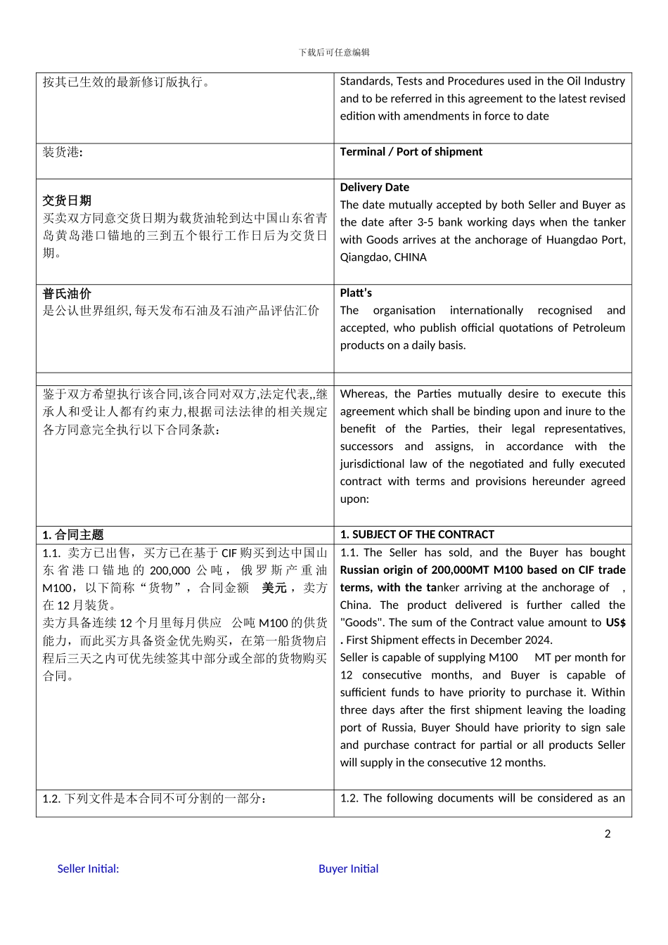 M100外贸现货合同_第2页