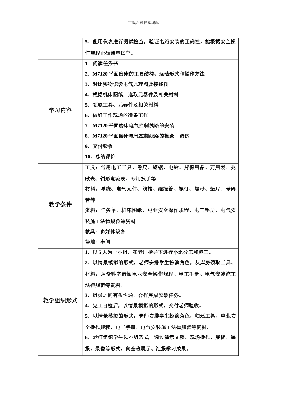 M7120平面磨床电气控制线路的安装与调试学习任务设计方案_第2页