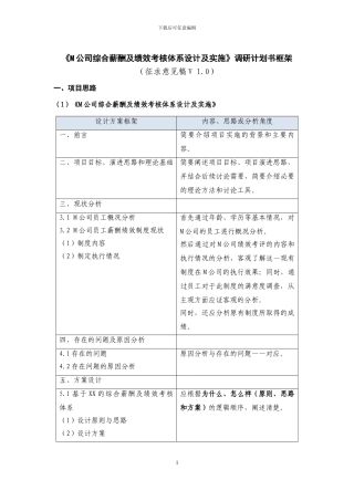 M公司综合薪酬及绩效考核体系设计及实施-调研计划书