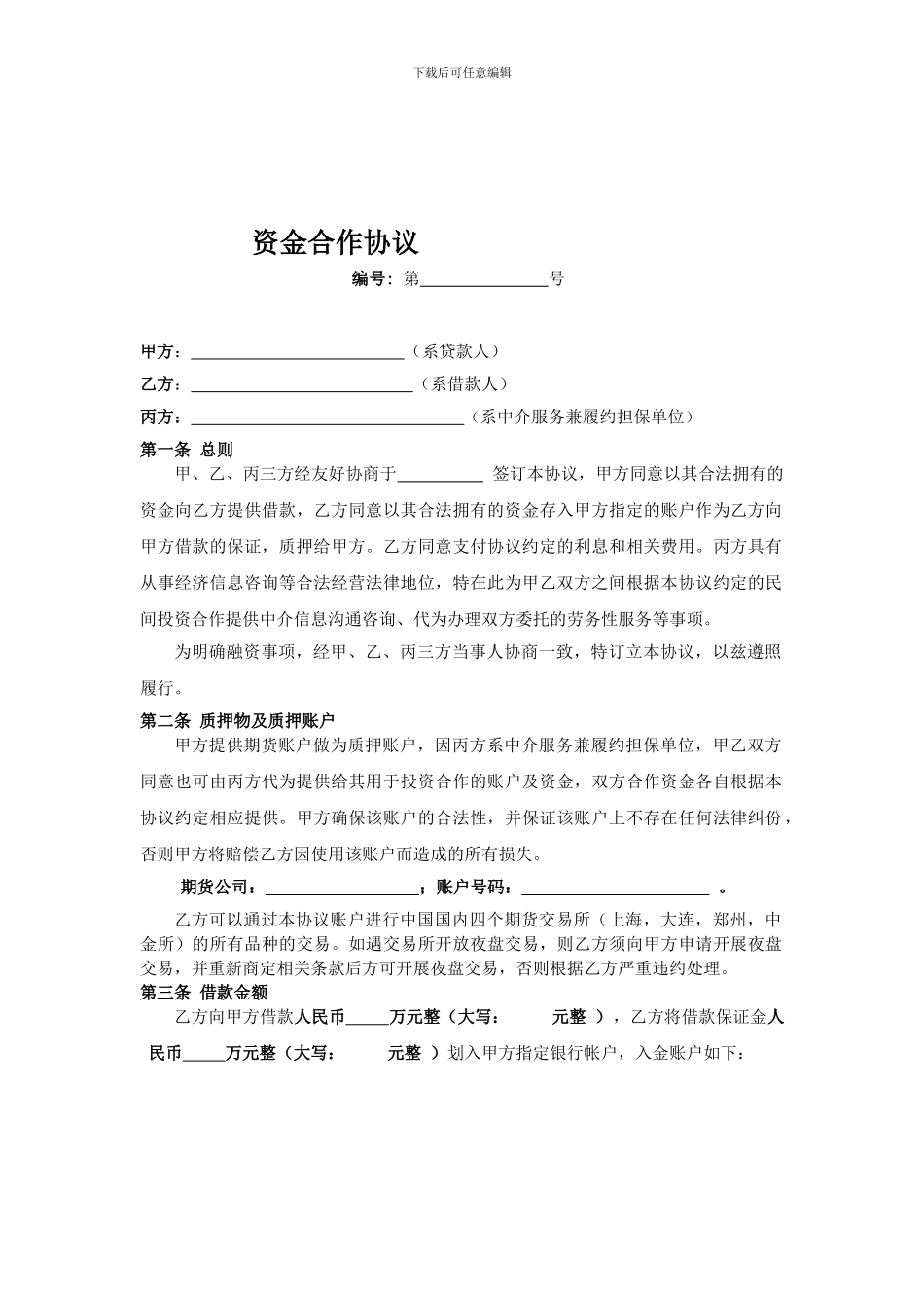 p2024最新国内期货资金借贷协议—doc_第1页