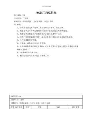 PMC部门岗位职责