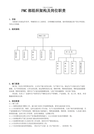 PMC部组织架构及岗位职责