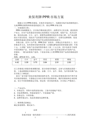 PPR管道营销方案