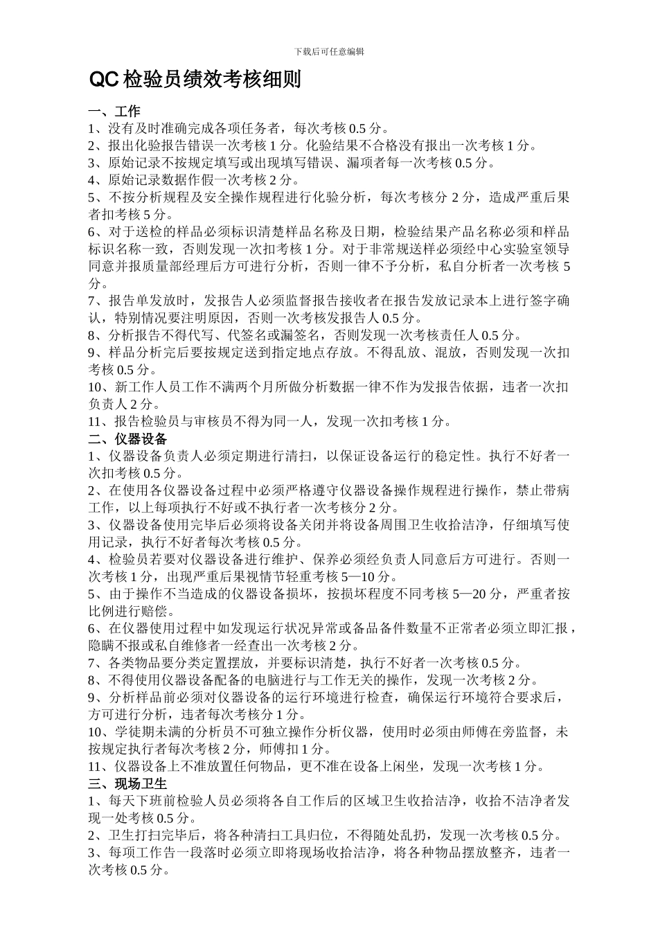 QC检验员绩效考核细则_第1页