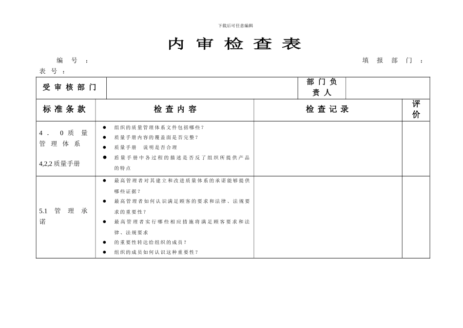 QMS内审通用检查表_第1页
