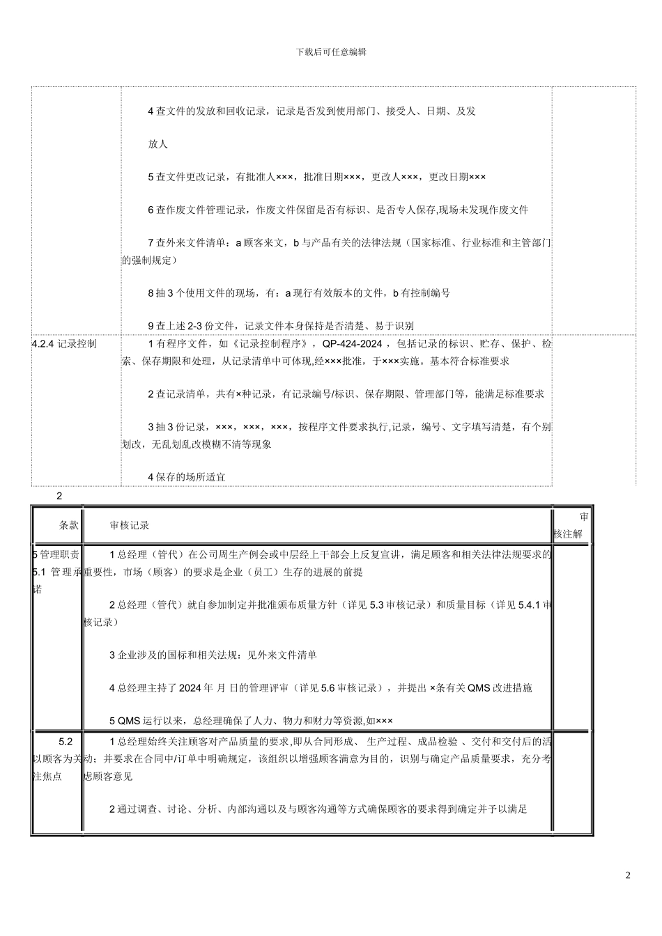QMS现场审核检查清单及记录模板_第2页