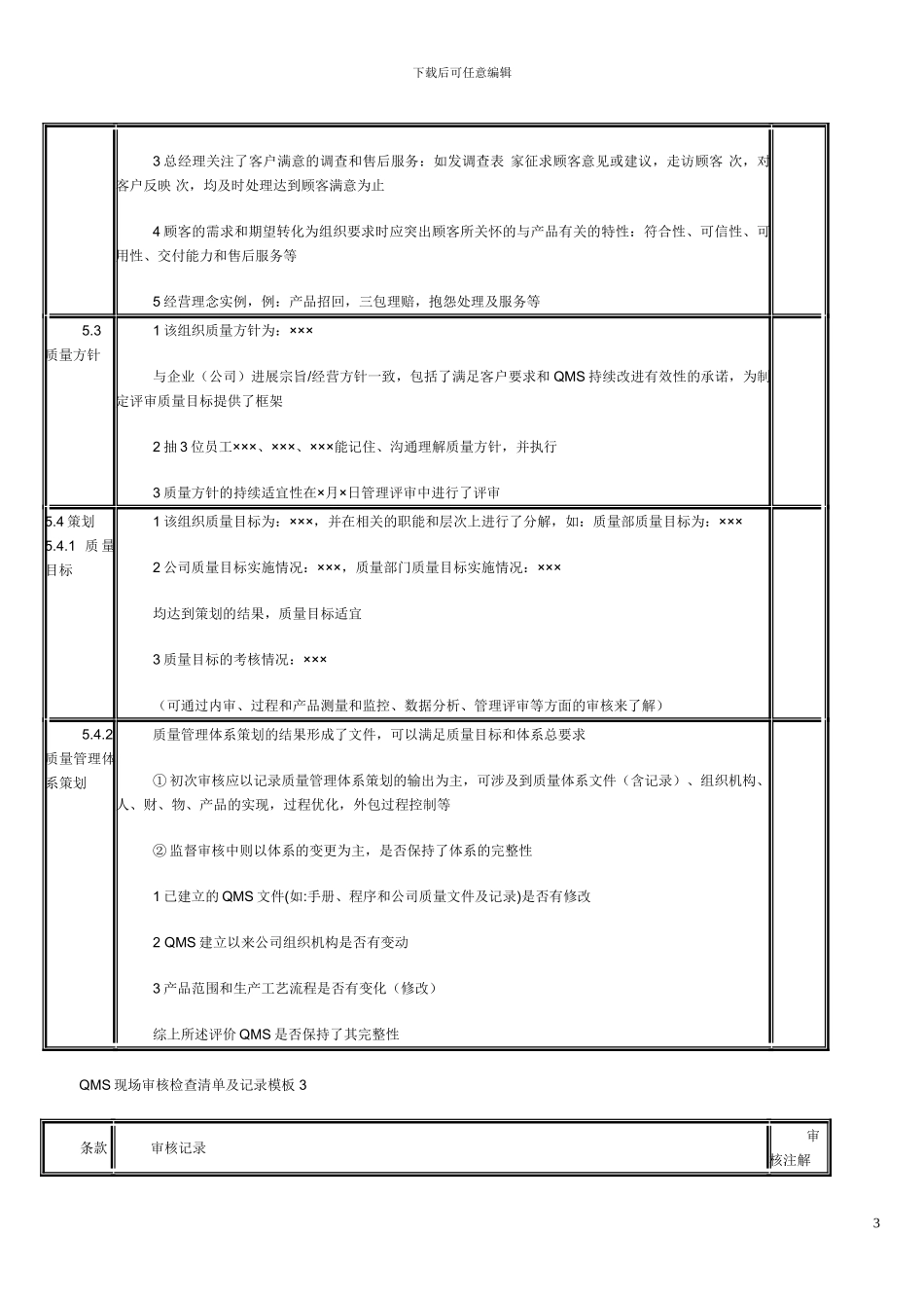 QMS现场审核检查清单及记录模板_第3页