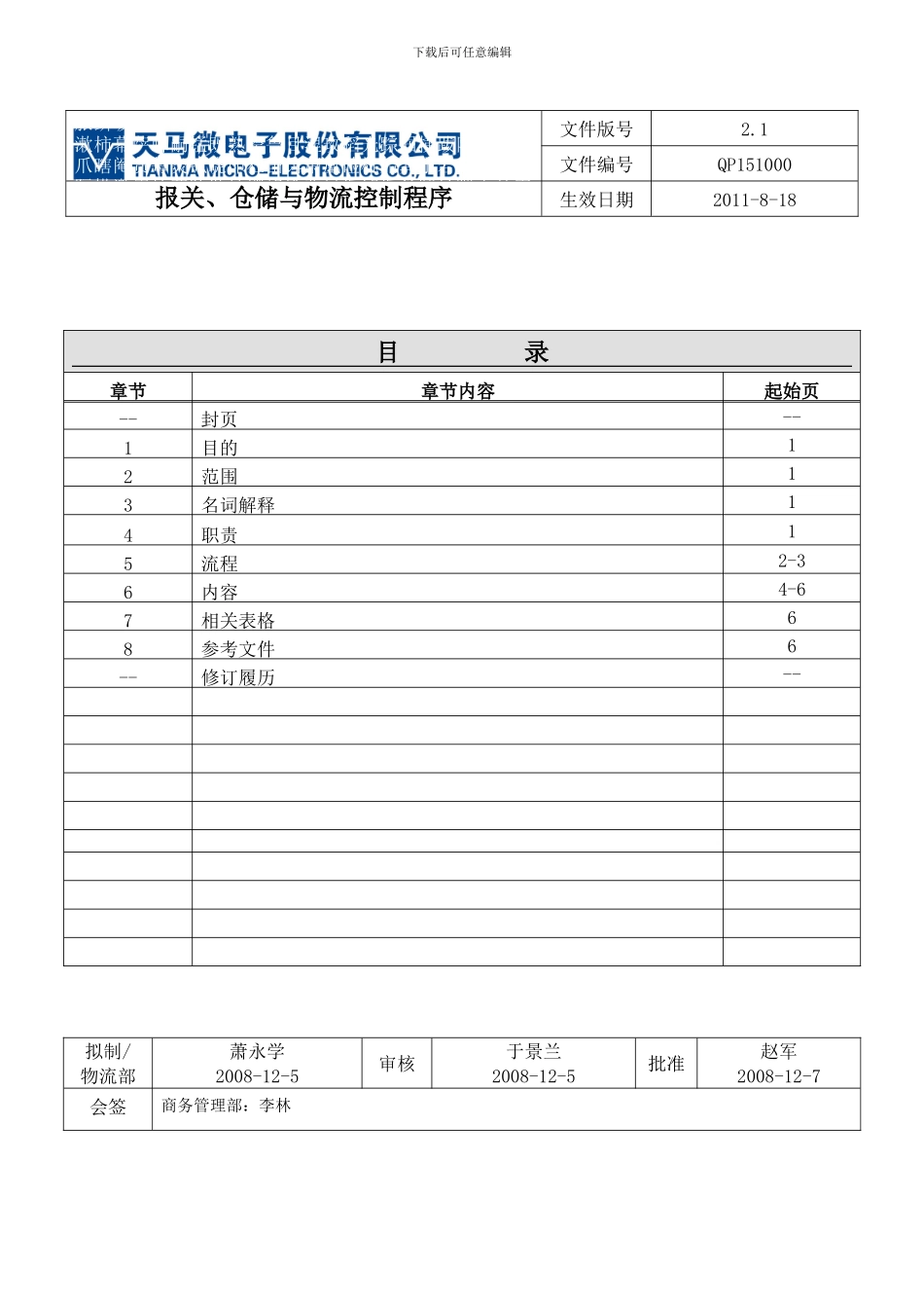 QP151000-报关、仓储与物流控制程序_第1页