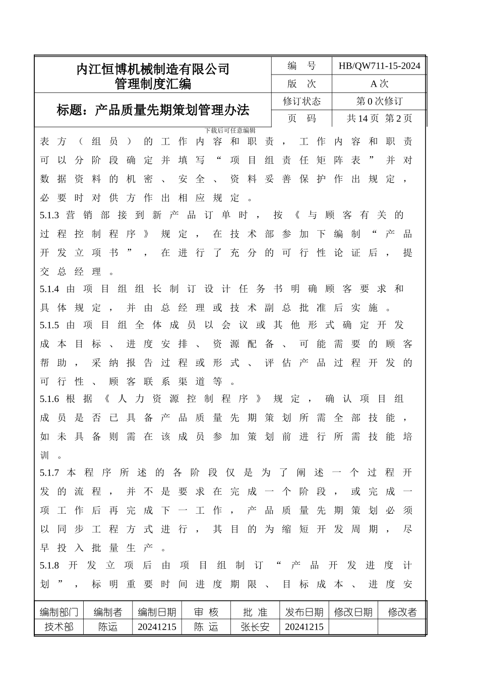 QW711-15-产品质量先期策划管理办法--OK1_第2页