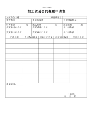 s2024最新加工贸易合同变更申请表