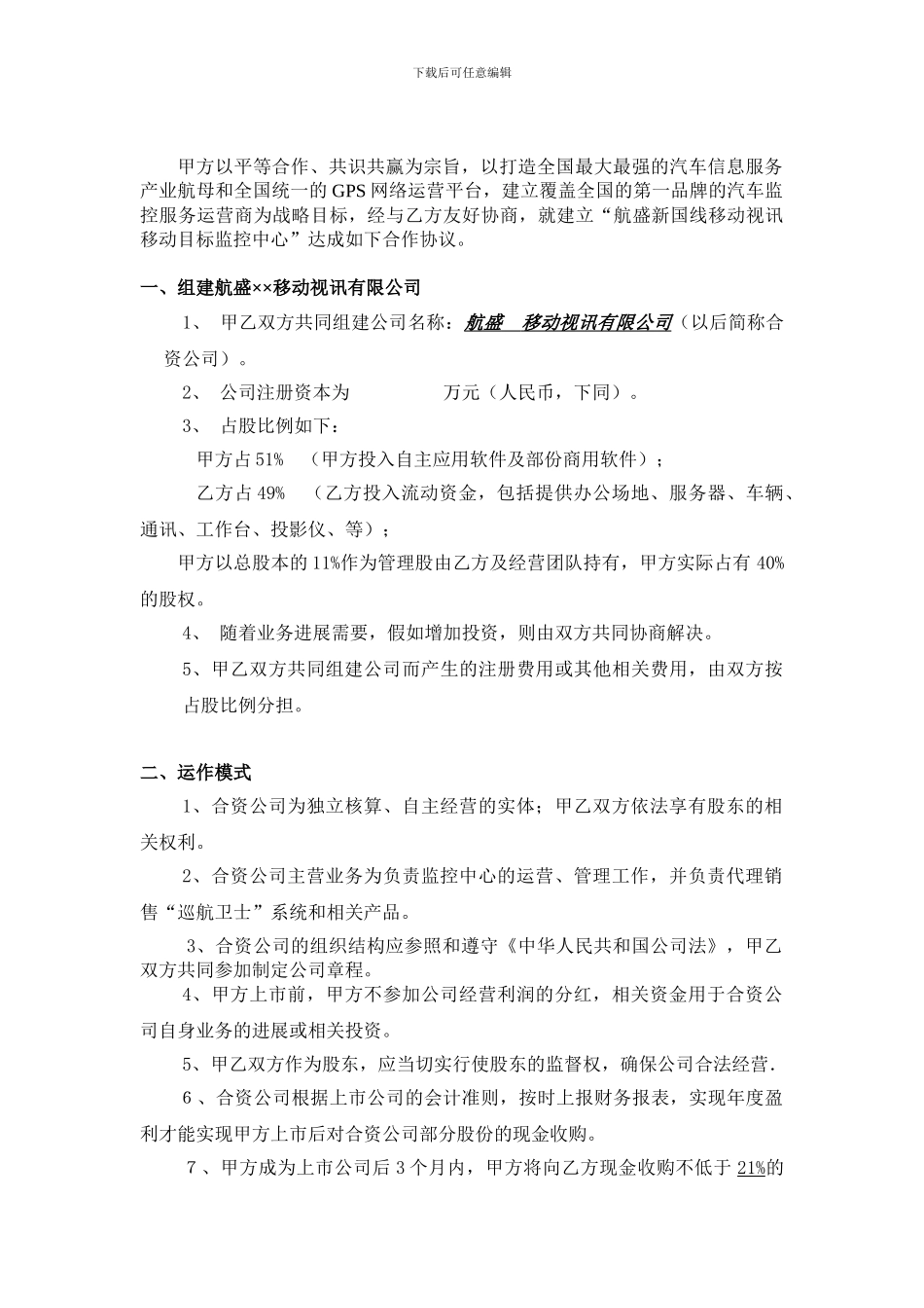 t2024最新运营合作投资协议模板_第3页