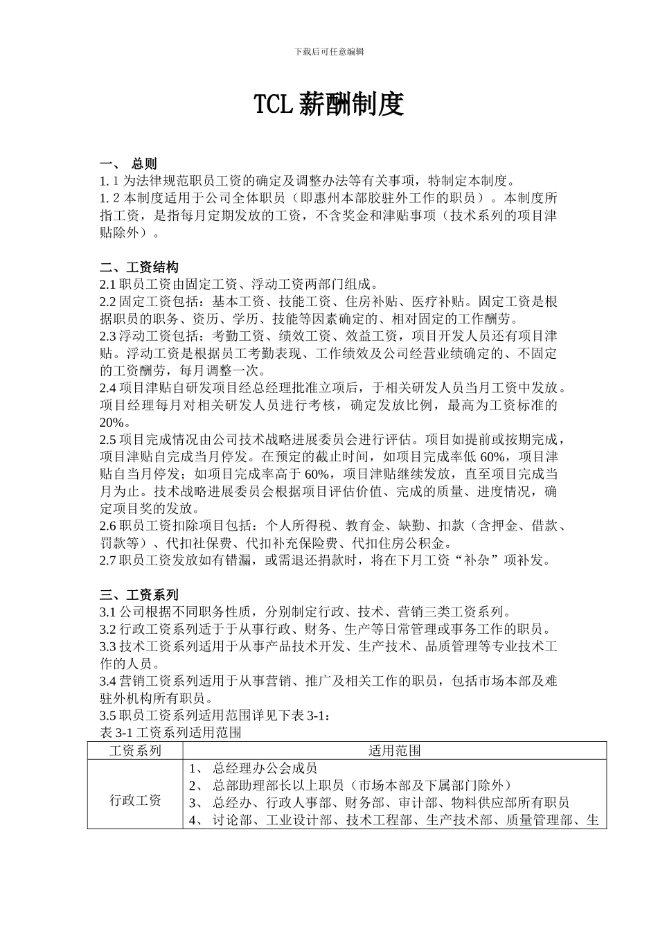 TCL有限公司薪酬制度_第1页