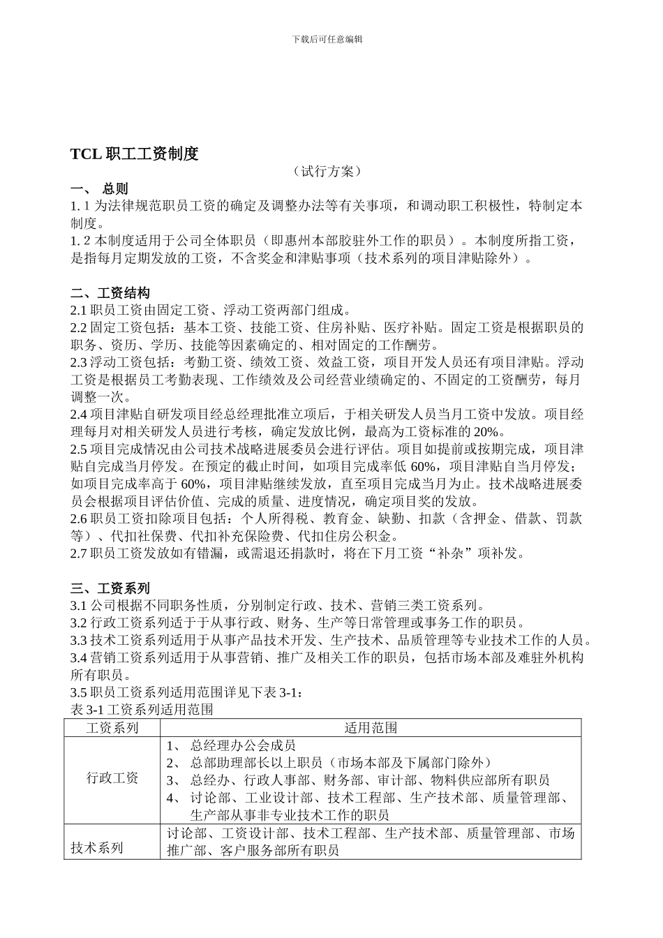 TCL职工工资制度_第1页