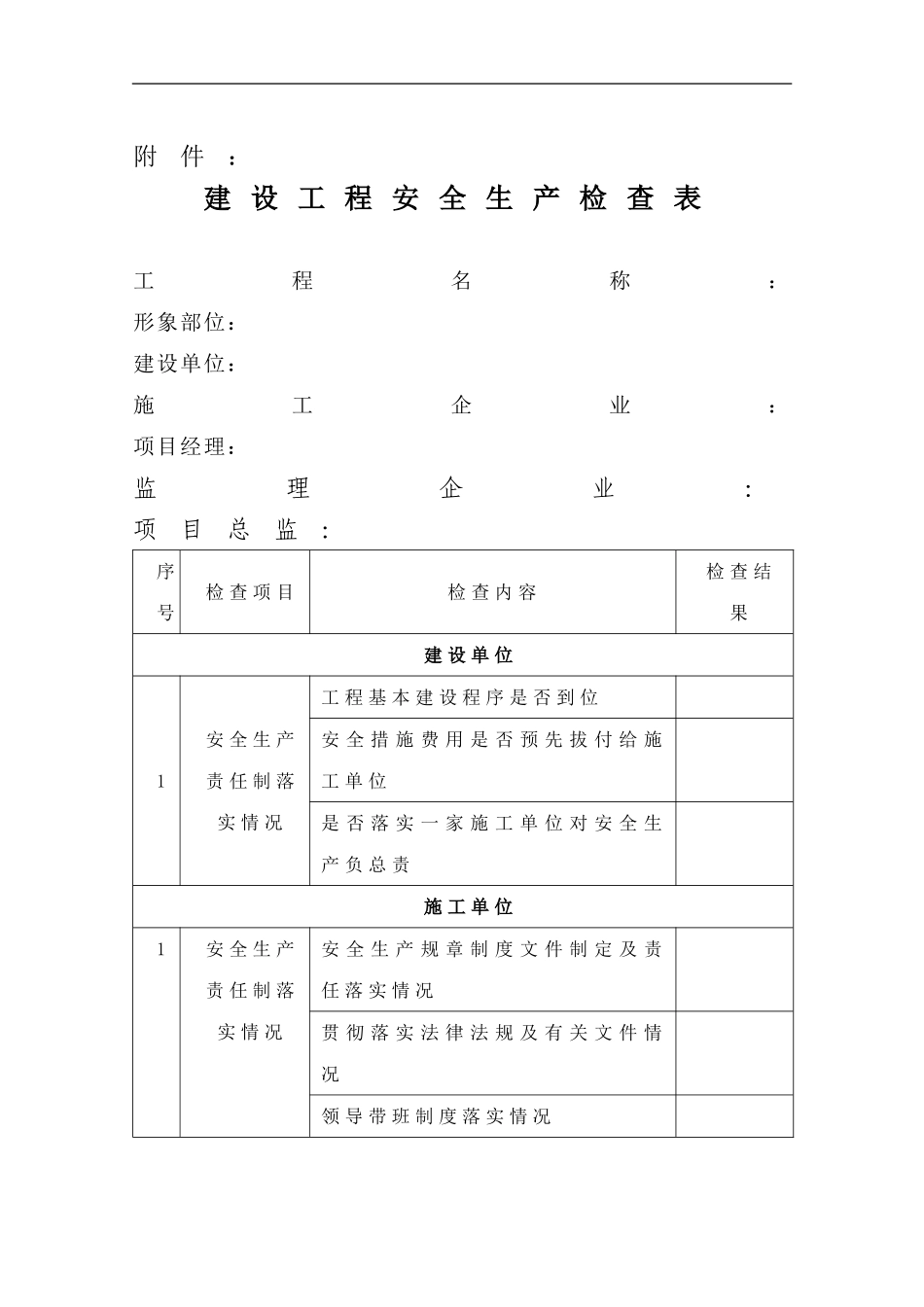 t建设工程安全生产检查表_第1页