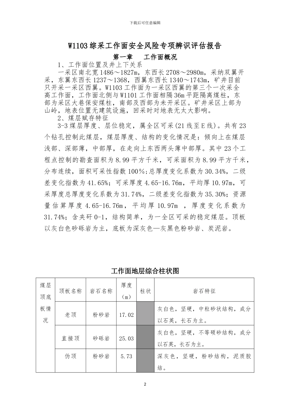 W1103综采工作面安全风险辨识评估报告_第2页