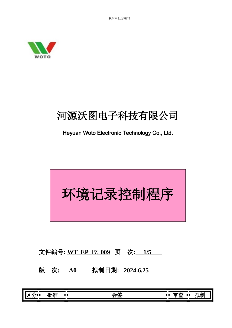 WT-QP-PZ-009环境记录控制程序_第1页