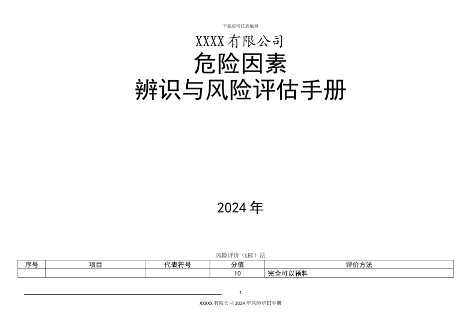 XXXXX有限公司安全生产风险辨识手册_第1页