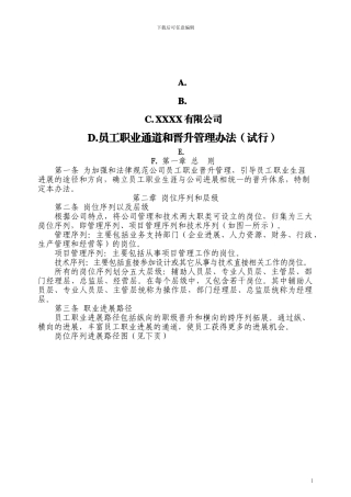 XXXX有限公司员工职业通道和晋升管理办法