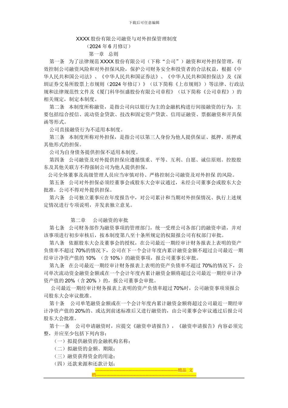 XXXX股份有限公司融资与对外担保管理制度_第1页