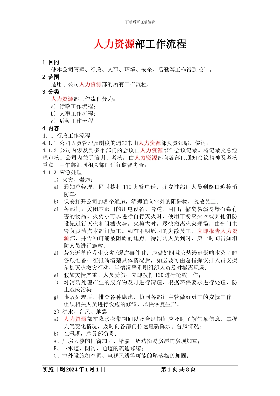 xxx公司人力资源部工作流程_第1页