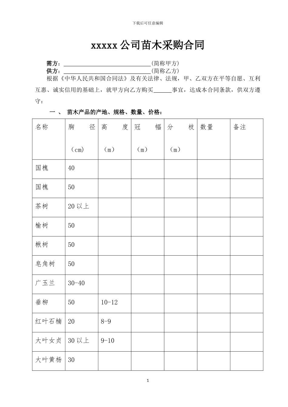xxx公司苗木采购合同_第1页