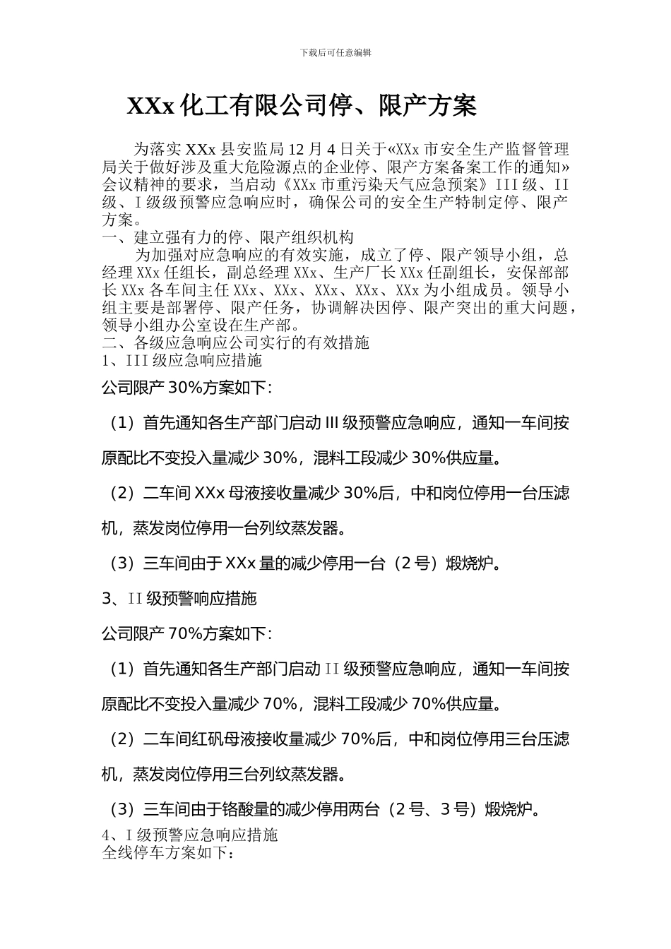 XXx化工有限公司污染天气停、限产方案_第1页
