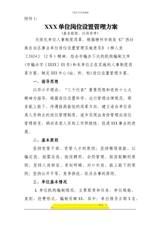 XXX单位岗位设置管理方案