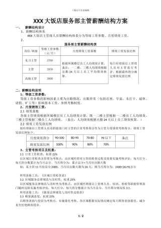 XXX大饭店主管薪酬结构方案