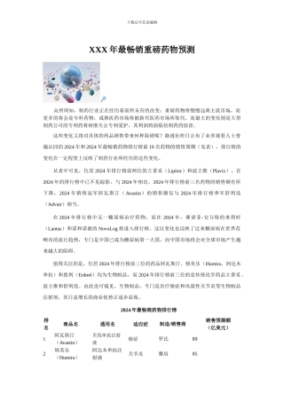 XXX年最畅销重磅药物预测