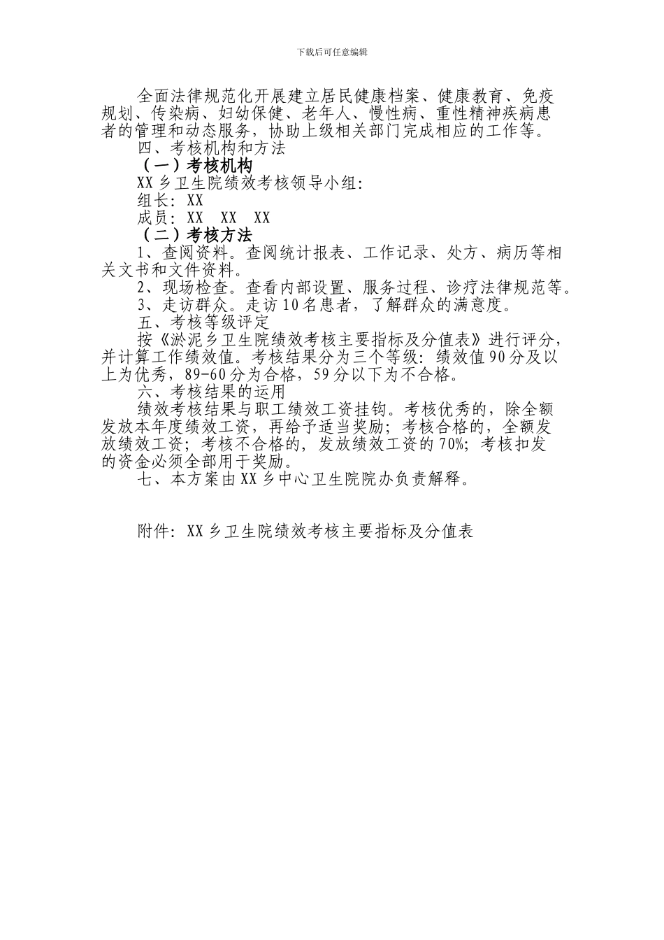 XX乡卫生院工作人员奖励性绩效考核实施方案_第2页