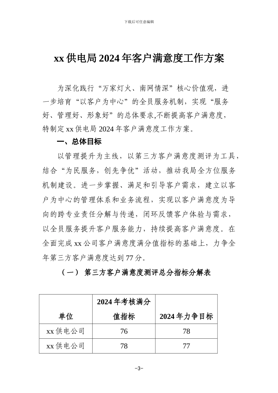xx供电局2024年客户满意度工作方案_第1页