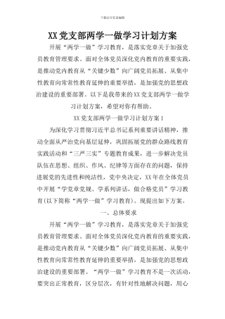 XX党支部两学一做学习计划方案