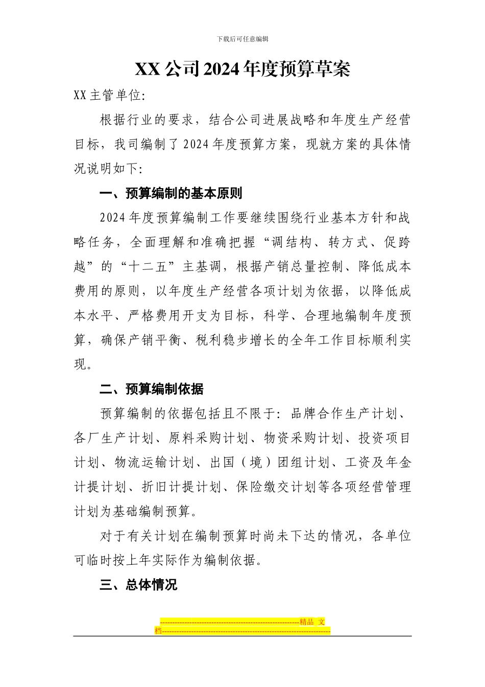 XX公司2024年预算编制方案_第1页