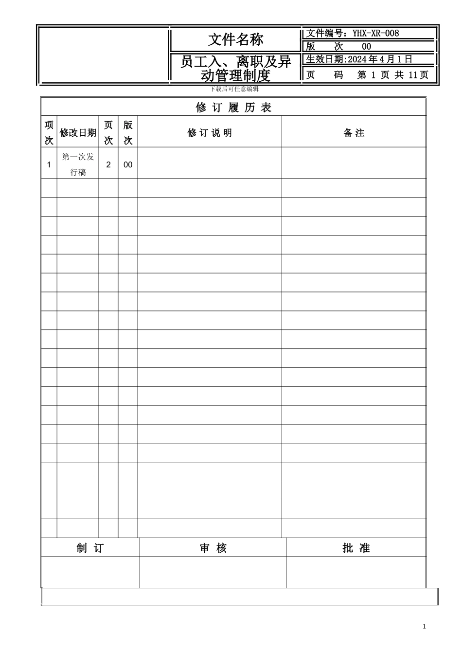 XX公司员工入、离职及异动管理制度_第1页